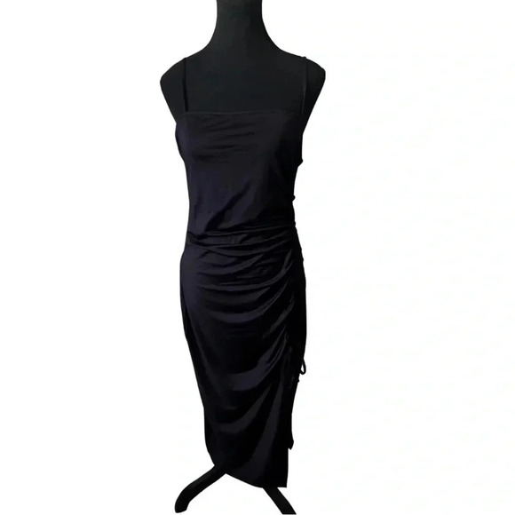 NWOT | Divided H&M | Side-ruched Black Spaghetti Strap Midi Dress | Size L - Picture 1 of 9
